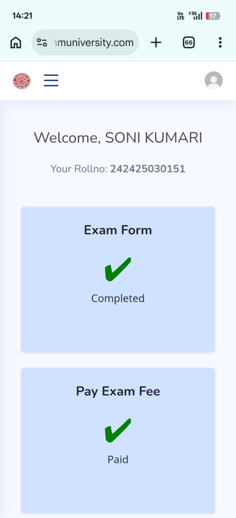 LNMU UG 3rd Semester  Admit Card 2024-28